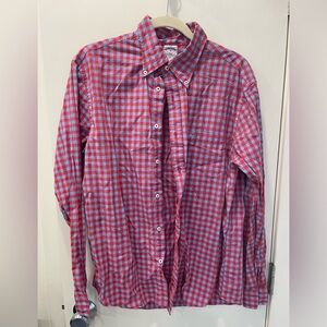 Brooks Brothers red and blue checked plaid cotton button down, size medium
